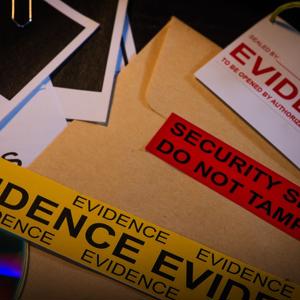 Envelopes and document labelled as evidence