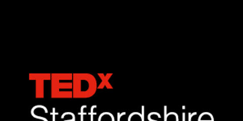 Red and white logo on black created for TEDxStaffordshireUniversity