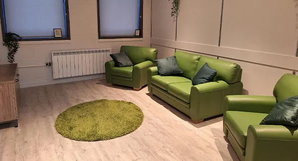 A simulation space dressed as a mock living space environment