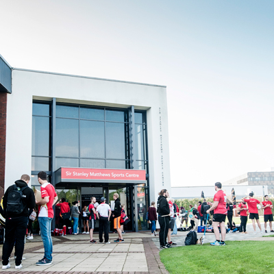 The exterior of the Sir Stanley Matthews Sports Centre at Staffordshire University