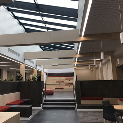 Inside the brand new atrium featuring a variety of informal collaborative and social spaces.