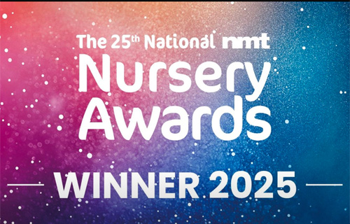 A colourful logo showing the Nursery Awards winner 2025