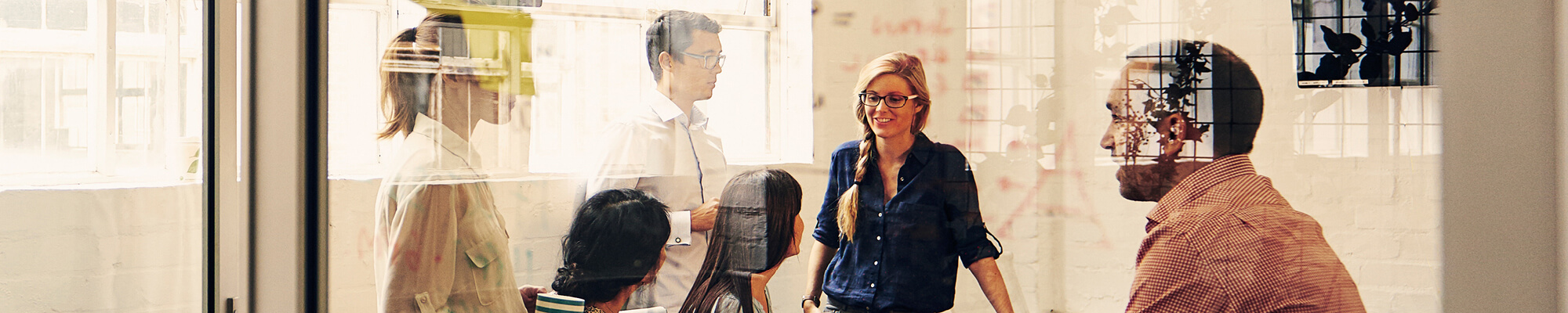 A business holding a meeting in their office space