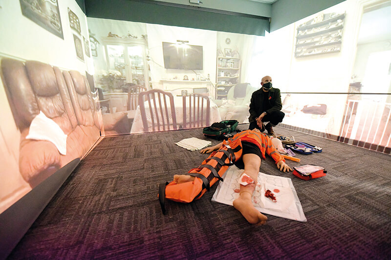 Students in a simulated crime scene