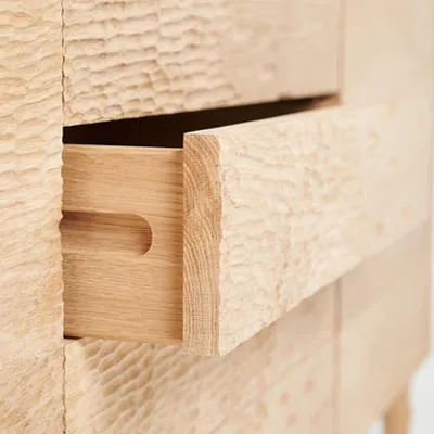 Handcarved, solid oak sideboard by Phillippa Bourne, Shortlisted for New Designer of the Year 2022