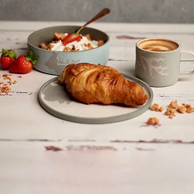 Laser etched breakfast set by Beth Lock made in earthenware.