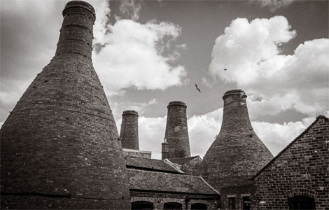The bottle kilns and vintage ceramics buildings in Stoke-on-Trent