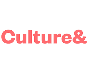 Culture& logo in a peachy red font