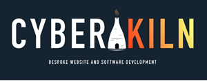 The CyberKiln logo features a traditional pot bank and the tagline: bespoke website and software development