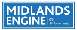 Midlands Engine on blue backdrop, with HM Government emblem