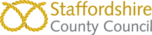 Staffordshire County Council logo - gold Stafford knot next to the words Staffordshire County Council