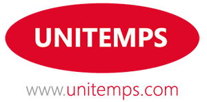 Red unitemps logo in an elliptical shape