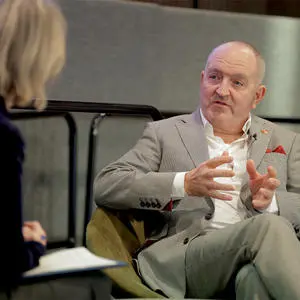 Andrew Pear talking to Jenny Amphlett