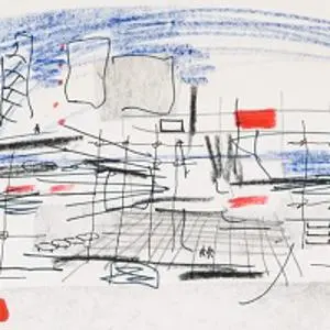 architectural line drawing of the Fun Palace by Cedric Price