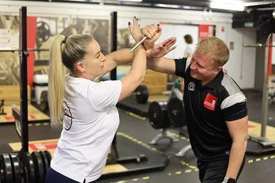 Clare Challinor demonstrates her self-defence techniques