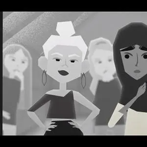 An animated scene showing a young girl in a hijab being bullied at school