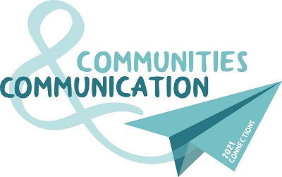 Teal 'Communities & Communication' logo with a looping line and paper aeroplane.