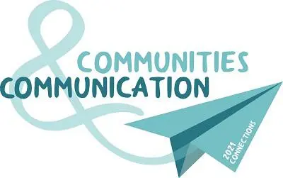 Teal 'Communities & Communication' logo with a looping line and paper aeroplane.