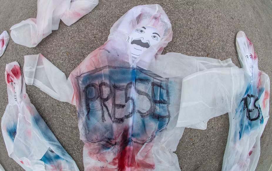 A German protest against the targeting of journalists on Press Freedom day 2022