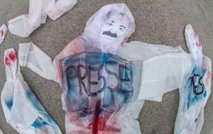 A German protest against the targeting of journalists on Press Freedom day 2022