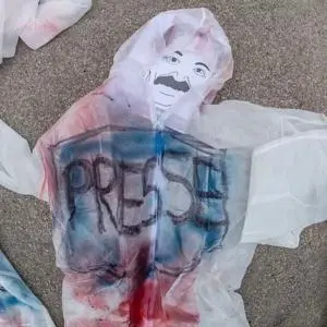 A German protest against the targeting of journalists on Press Freedom day 2022