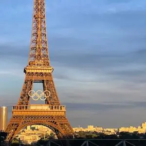 The Eiffel Tower featuring the Olympic rings