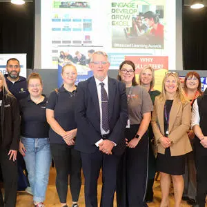 Professor Martin Jones with a group of employers involved in the EDGE scheme at its launch
