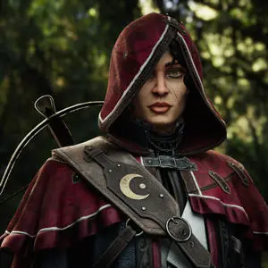 Computer games art depicting man wearing cloak with weapon