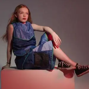 A model wearing an outfit made from a tent
