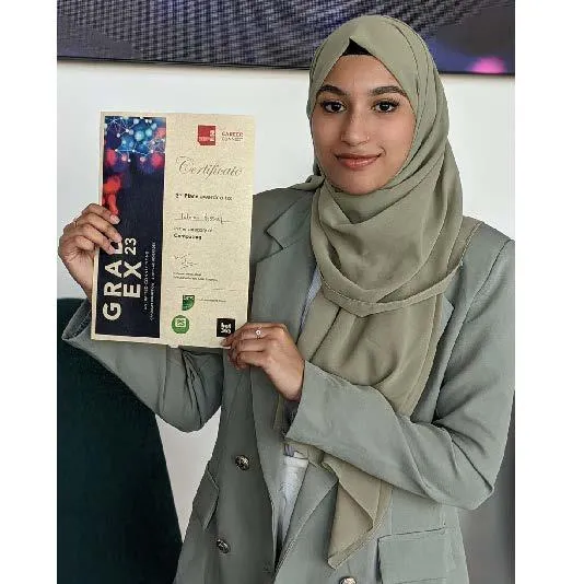 Fatema Hussain with her third place award.