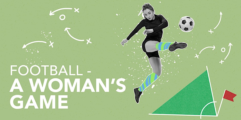 A poster for the conference featuring a woman kickng a football