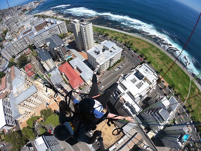 Georgia pictured above Cape Town about to do a bungee jumpm 