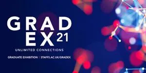 Dark blue GradEX21 graphic with pink and blue lights and the words 'Unlimited Connections.'