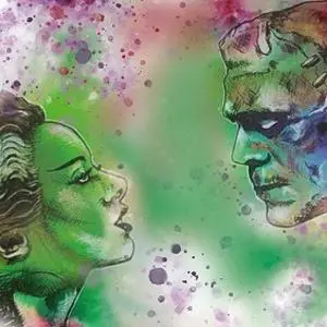 An illustration of Frankenstein's Bride and Frankenstein's monster