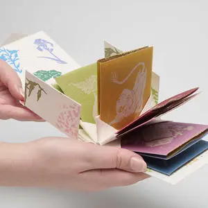 A fold out book of paper samples