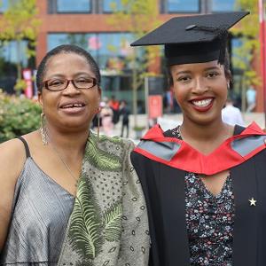 Kuda Phiri pictured with her mother at graduation
