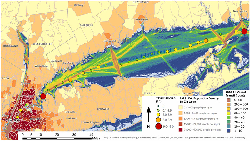 Long Island Sound map of microplastic hotspots