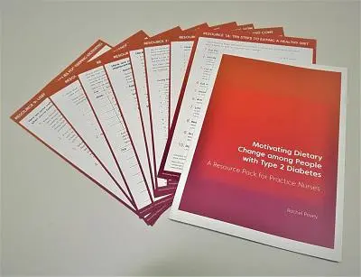 Red booklet and worksheets titled 'Motivating dietary change among people with Type 2 Diabetes.'