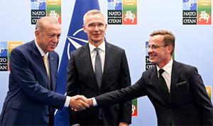 The Turkish President with the Secretary General of NATO and Swedish Prime Minister 