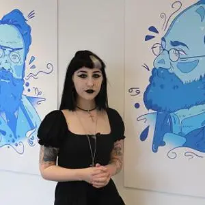 Paige Findler picture by her of mural of the Michelin brothers
