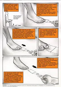 Comic strip uses close-up hand drawings and orange text boxes to explain a paper grip test.