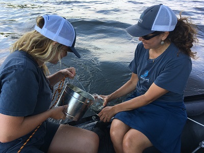 Prof Gwinnett and Rachael Z. Miller taking water samples from the Hudson River