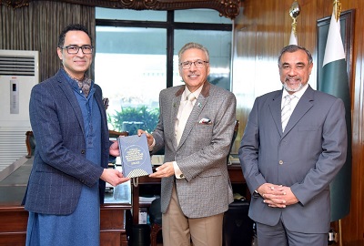 Professor Raheel Nawaz PFHEA NTF, Pakistan President Dr Arif Alvi,  Engr Javed Mahmood Bukhari, Rector of the National University of Sciences & Technology (NUST)