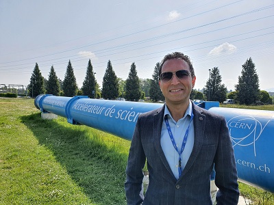 Man pictured outside at CERN in Switzerland.