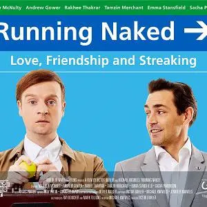Film poster for 'Running Naked' showing two men against a blue background.