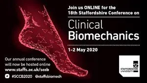 Black and red online conference banner for Clinical Biomechanics, dated 1–2 May 2020.