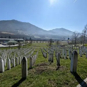 Gravestones with mountains in the background