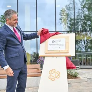 Major Levison Wood, Chancellor of the University of Staffordshire, unveiling the official plaque at the new Student Village.