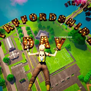 A Fornite character parachuting into the StaffsVerse above the words 'Staffordshire Day'