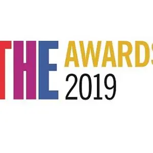 Times Higher Education Awards 2019 logo in magenta, blue and gold lettering.